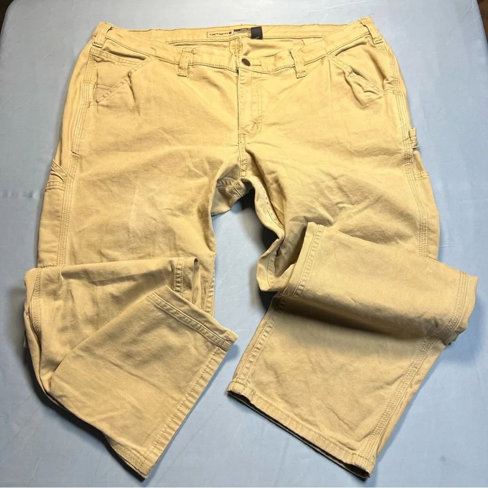 Carhartt womens Pants Original Fit Canvas Tan Flannel Lined size16W. ordrA4 - Picture 1 of 10